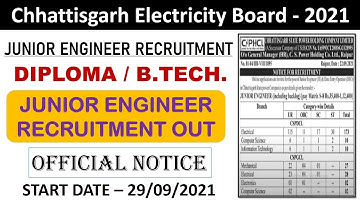 CSPHCL JE RECRUITMENT 2021 | CHHATTISGARH ELECTRICITY BOARD JUNIOR ENGINEER RECRUITMENT OUT 2021