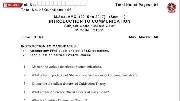 MSC JAMC 1ST SEM INTRODUCTION TO COMMUNICATION MAY 2019 | PTU