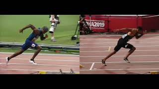 200m starting-blocks Noah Lyles vs Andre de Grasse slow-motion