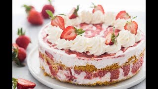 This strawberry shortcake ice cream cake is a show-stopping dessert!
made with crushed shortbread cookies, cream, and hom...
