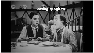 The Cook (1918) - Buster Keaton eats spaghetti - scene from the silent film