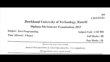 Jharkhand Diploma 5th Semester Java Programming | PYQ | 2023 | CSE| #questionpaper  #javaprogramming