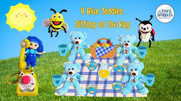 4 Blue Teddies Sitting on the Rug #childrensentertainment #blueteddies #misssabrinablue #colonel
