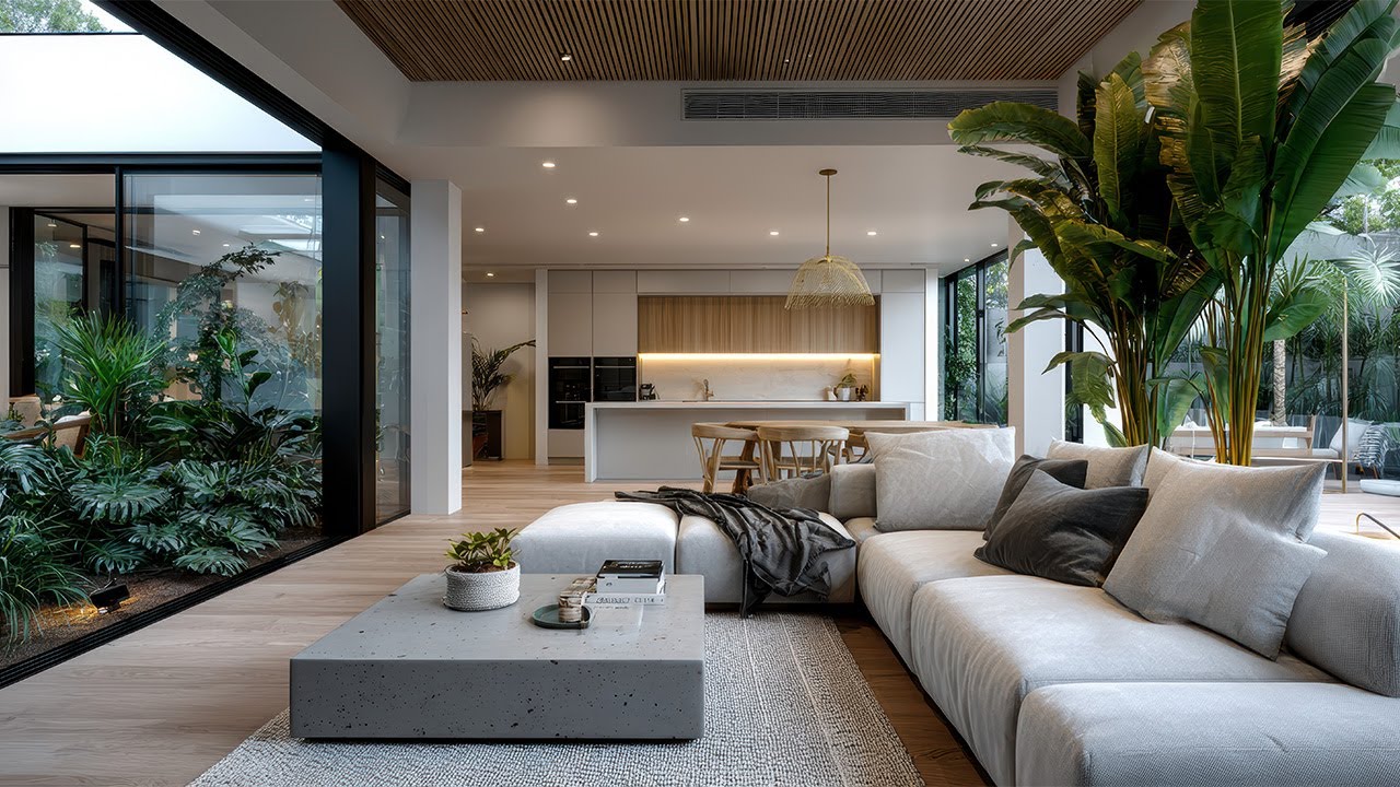 Breathtaking Living Room Design Featuring Indoor Courtyard Garden in Modern Luxury Homes