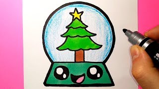 How to draw a SNOW BALL cute and easy, funny drawings