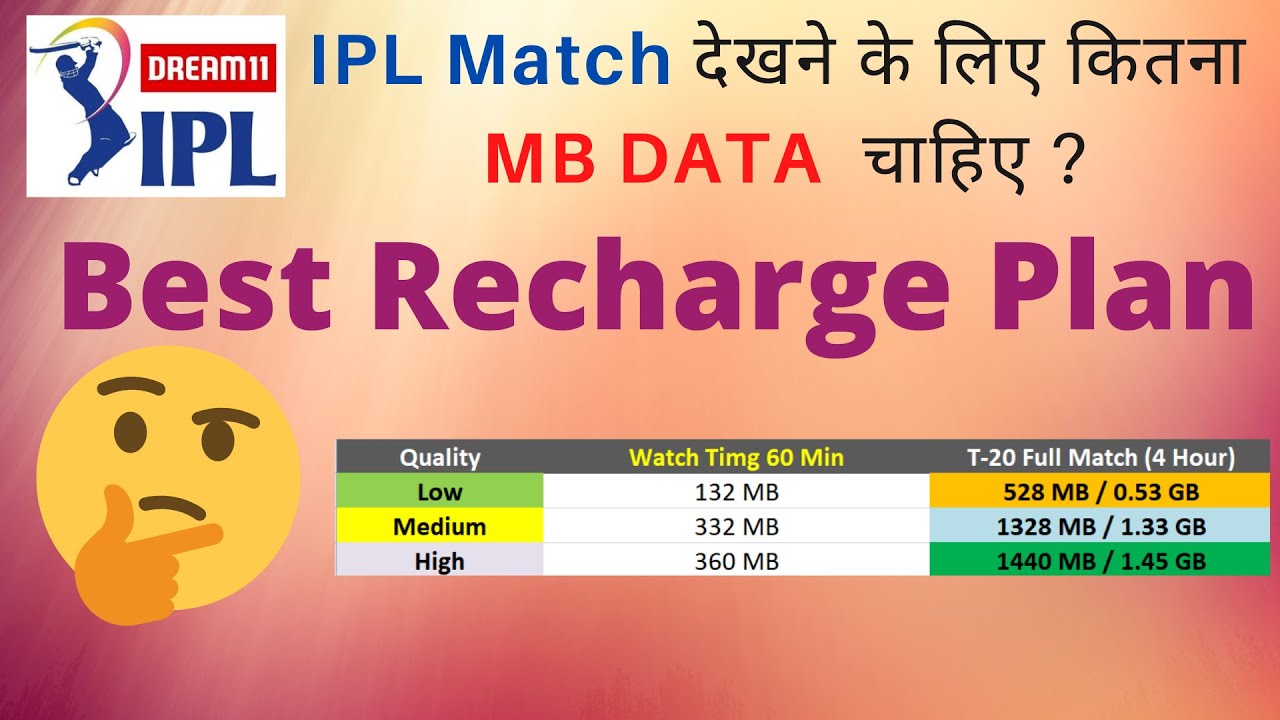 IPL देखने के लिए कितना Recharge करना पड़ेगा Best Plan Details For IPL T20 Data Use Live Test