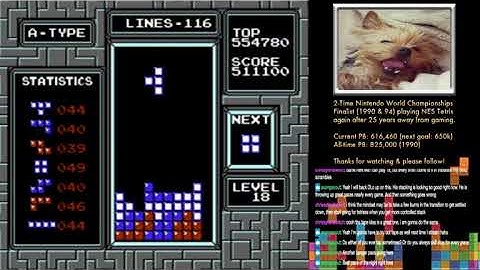 NES Tetris :: Level 18 start, near-perfect stacking by DLo