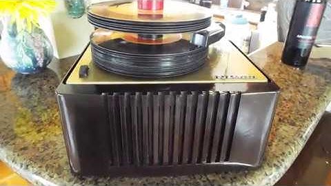 RCA 45-EY-2 record player playing a stack of records.