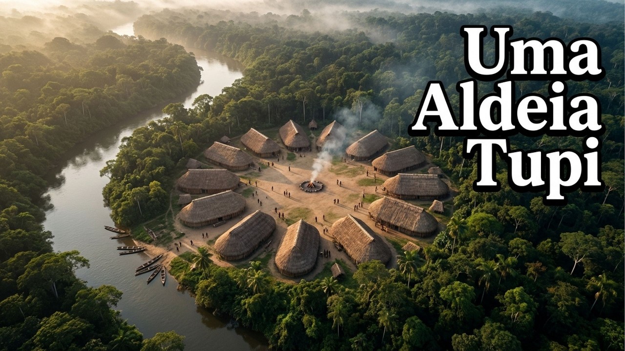 Uma Aldeia Tupi Antes da Colonização Portuguesa (Reconstrução com IA)