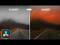 Master transforming cloudy skies into vibrant sunsets in davinci resolve
