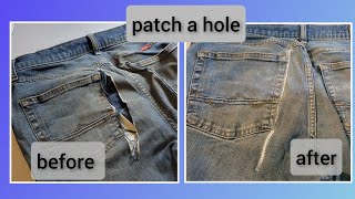 repair a rip in jeans, patching a hole