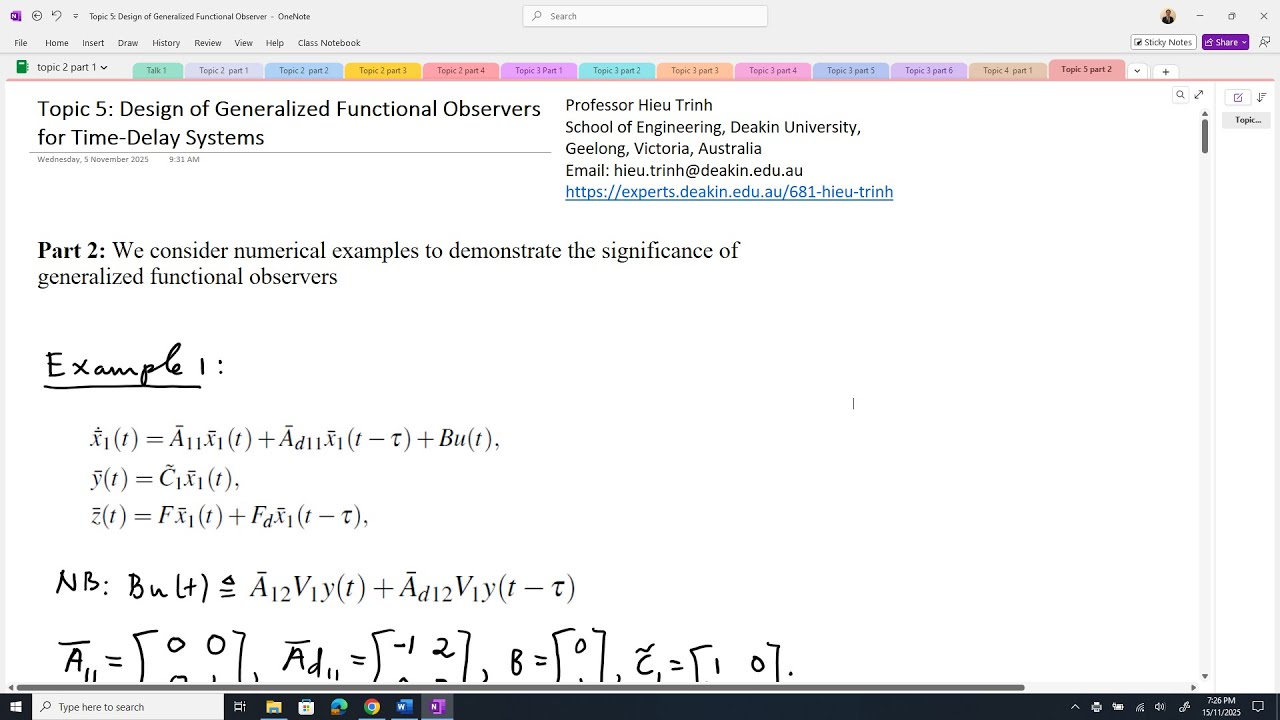 Topic 5 (part 2 of 3): Design of Generalized Functional Observers for ...