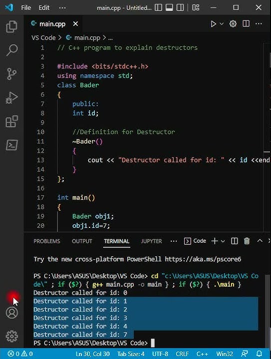 C++ program to explain destructors - YouTube
