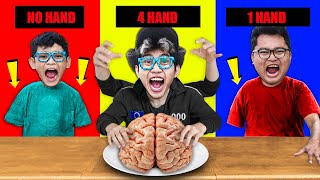 Tantangan Makanan Tanpa Tangan VS 1 Tangan VS 4 Tangan! KETELAN OTAK SUPER BER4CUN!