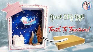 POUNDLAND CHRISTMAS DIY, Trash To Treasure, Winter Crafts, Shadow Box Diorama Ideas, Handmade Gift