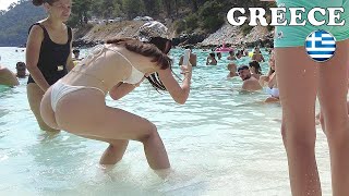 BIKINI BEACH | White marble on a hot beach in Greece 🏖️ beach walk