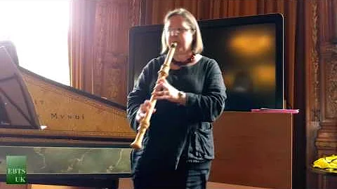 Jane Booth playing a Bass Chalumeau made of boxwood