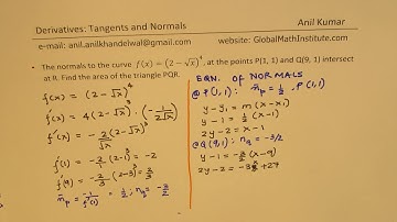 Normals at P and Q intersect at R Find Area of Triangle PQR
