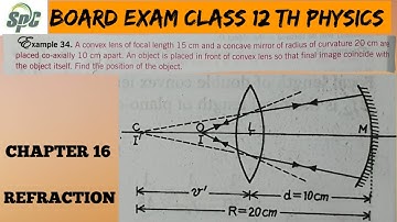 A convex lens of focal length 15 cm and concave mirror of radius of curvature 20 cm are placed coaxi