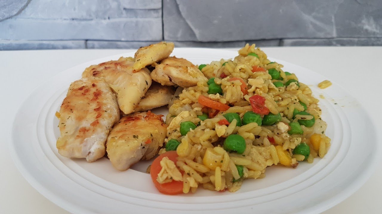 Reis mit Gemüse &amp; Hähnchenfleisch | Mittagessen | Rezept - YouTube
