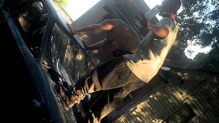 Kicking in windshield for derby car. Drunk. Lol