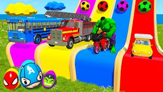 Monster Trucks Flatbed Trailer Truck Rescue - Big & Small McQueen Thomas Train - Cars vs Slide Color