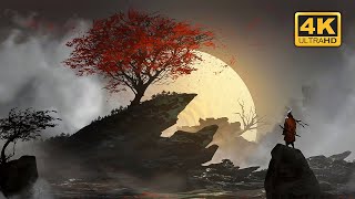 Lonely Samurai And Autumn Tree In Moonlit Night Live Wallpaper 4K