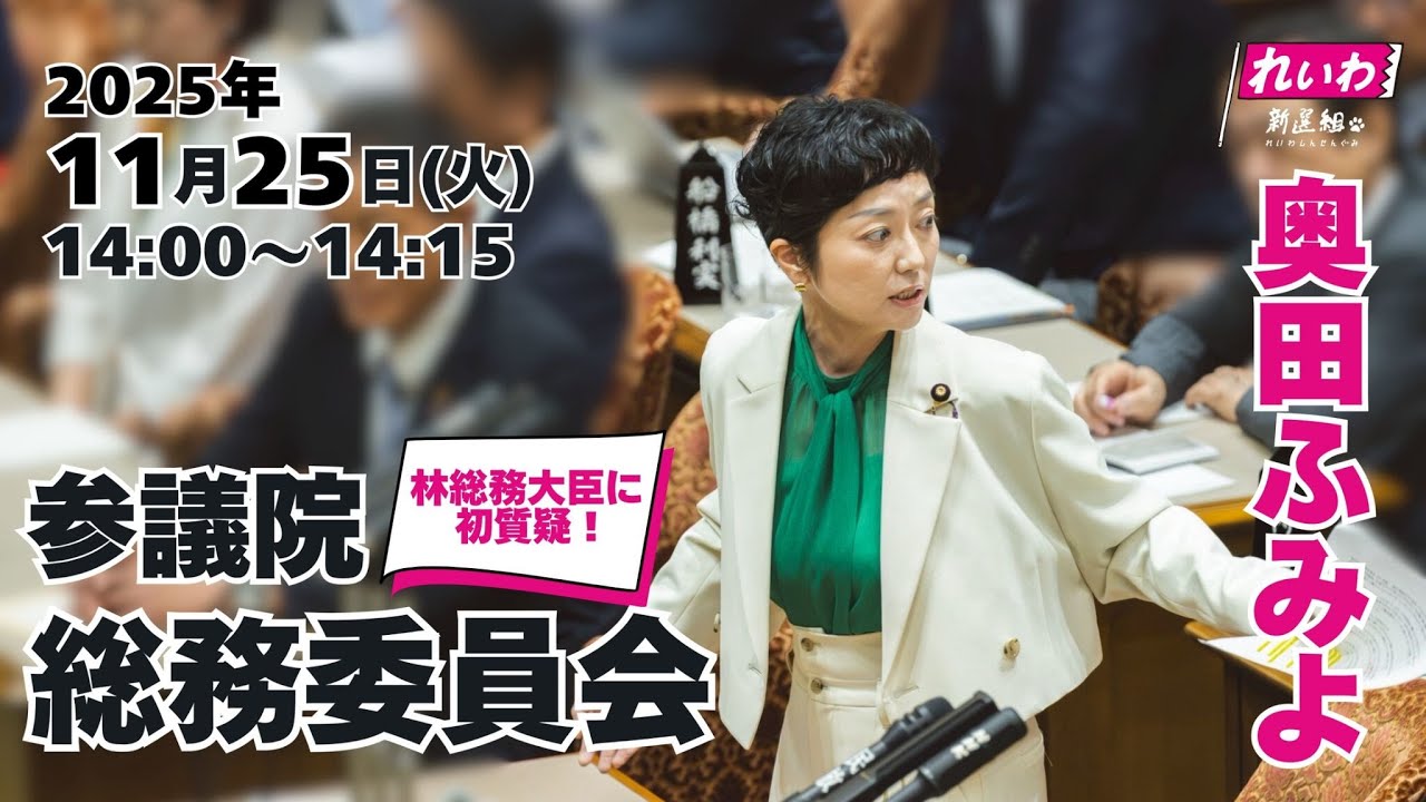 2025年11月25日参議院・総務委員会（大臣所信質疑）「日本の供託金制度、おかしいやろ！」