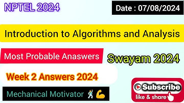 Introduction to Algorithms and Analysis | WEEK 2 Quiz | Assignment 2 Solution | NPTEL | SWAYAM 2024