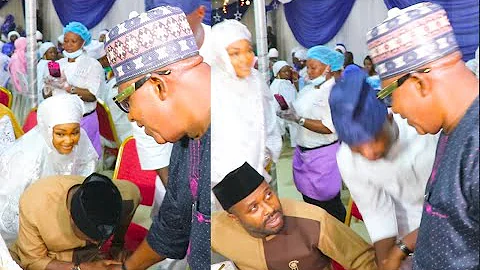 Humble! Watch Femi Adebayo And Mercy Aigbe Immediately Go On Their Knees To Greet His Dad, Oga Bello