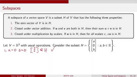 MATH 3191: Definition of a Subspace (of a Vector Space)