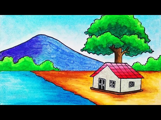 How to draw a beautiful village scenery drawing | Landscape drawing easy  beautiful step by step - YouTube