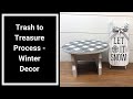 Trash to Treasure Process - Using Patterned Paper and Thrifted Items to Make Winter Decor