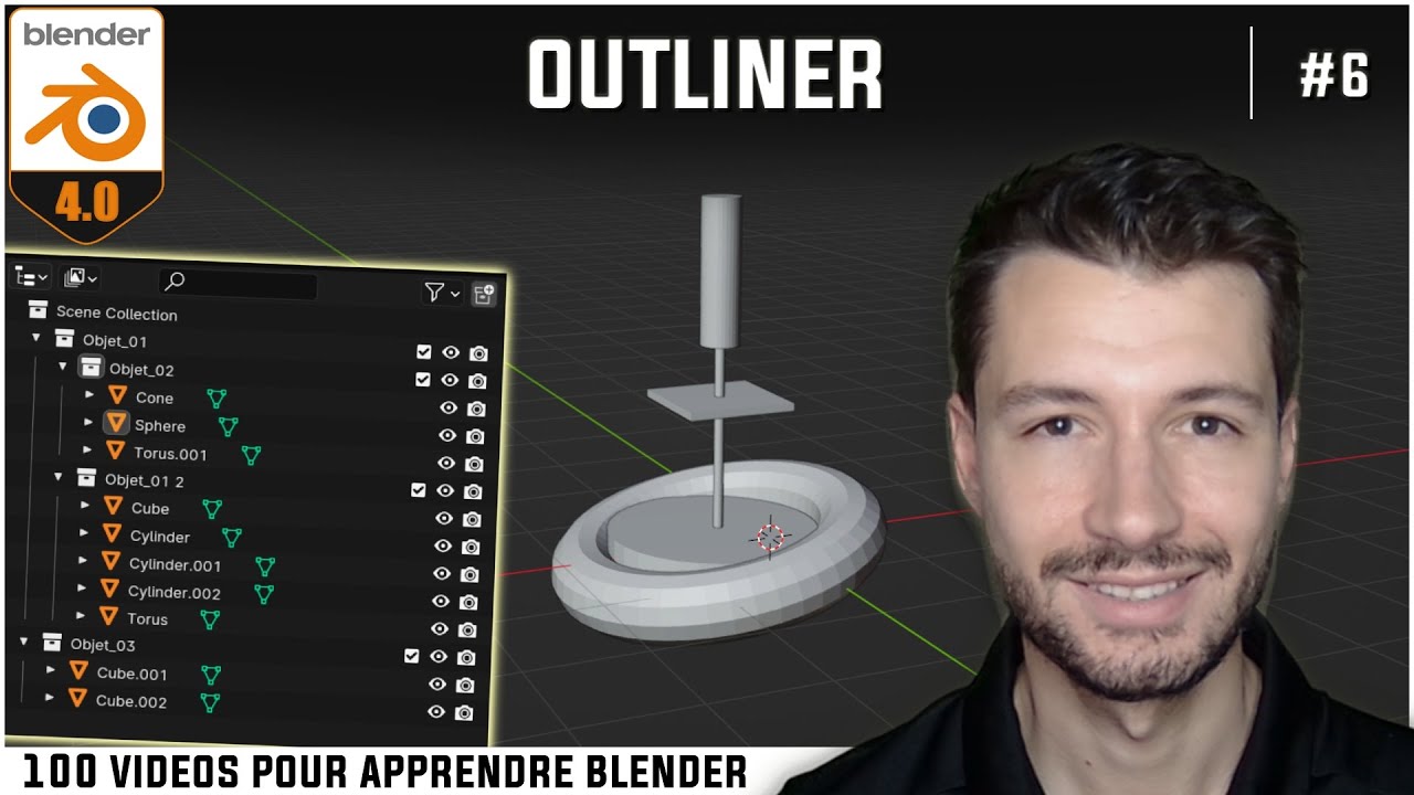 #6 | OUTLINER : MASQUER, ISOLER ET NOMMER DES OBJETS - Apprendre Blender en 100 vidéos [TUTO FR]