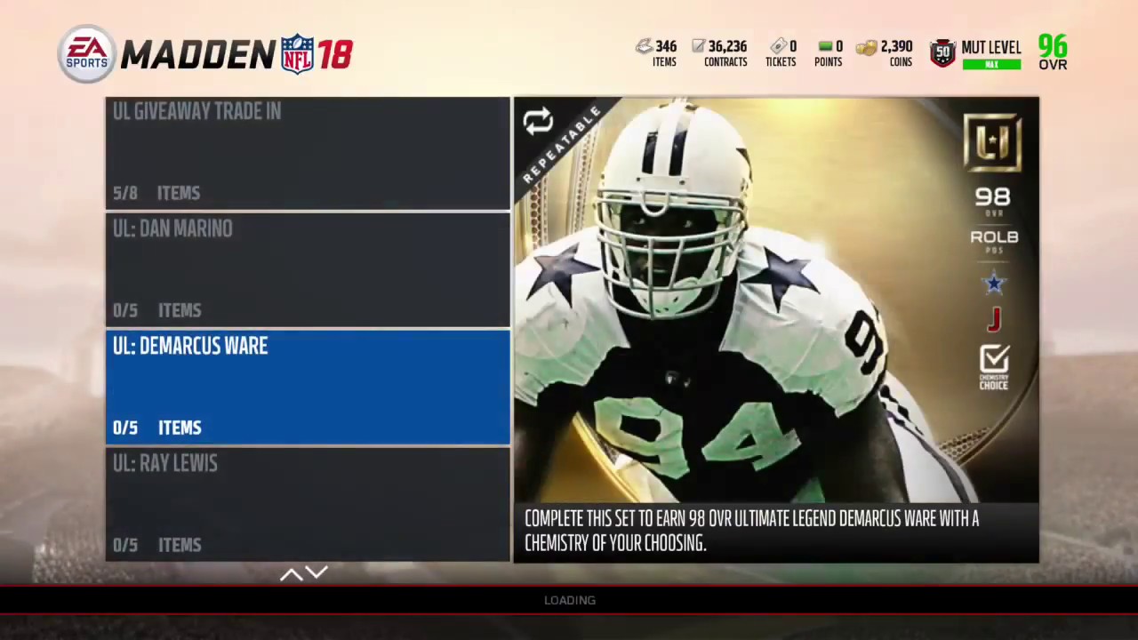 Madden 18 Ultimate Team New Ultimate Legends 99 Ovr Larry Wilson Dan Marino and 98 Ovr DeMarcus Ware