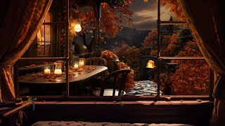 FALL PORCH AMBIENCE Cozy Nighttime Autumn Sounds & Relaxing Piano Music and Fireplace Sounds
