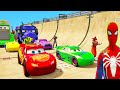 SPIDERMAN McQueen Friends CARS Mega LAKE Ramp ! SUPERHERO HULK Mack Truck Epic New Race - GTA V