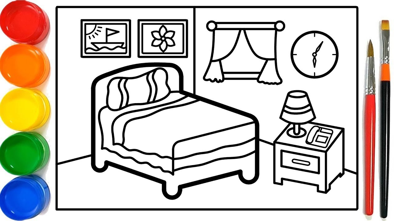 Glitter bedroom drawing and coloring Pages For Kids 