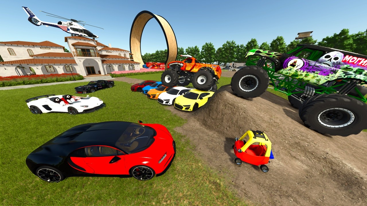 Millionaires Jump Monster Trucks and Racecars on Private Island