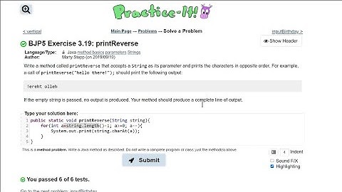 Java Practice It || 3.19 printReverse || method basics, parameters, Strings, .length() / .charAt()