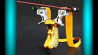 Slingshot - How To Shoot with Slingshot.-Sling Shot With Clamp and Laser.-Hunting Powerful Catapult