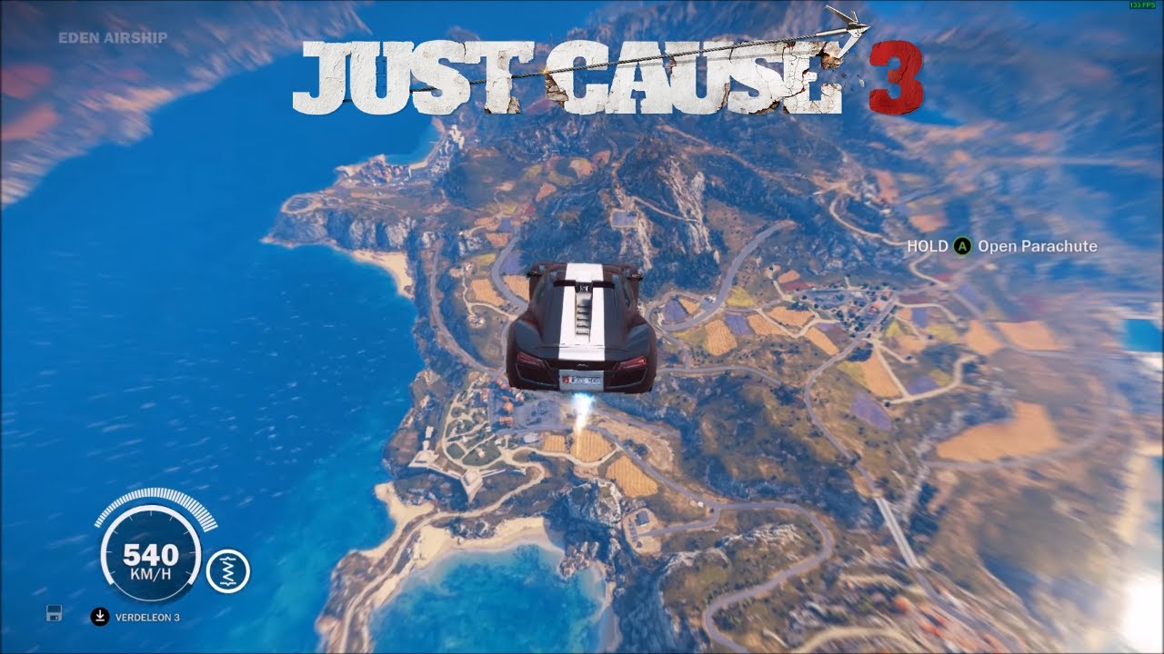 Just Cause 3 Fastest Car Driving off jumps & Sky Fortress