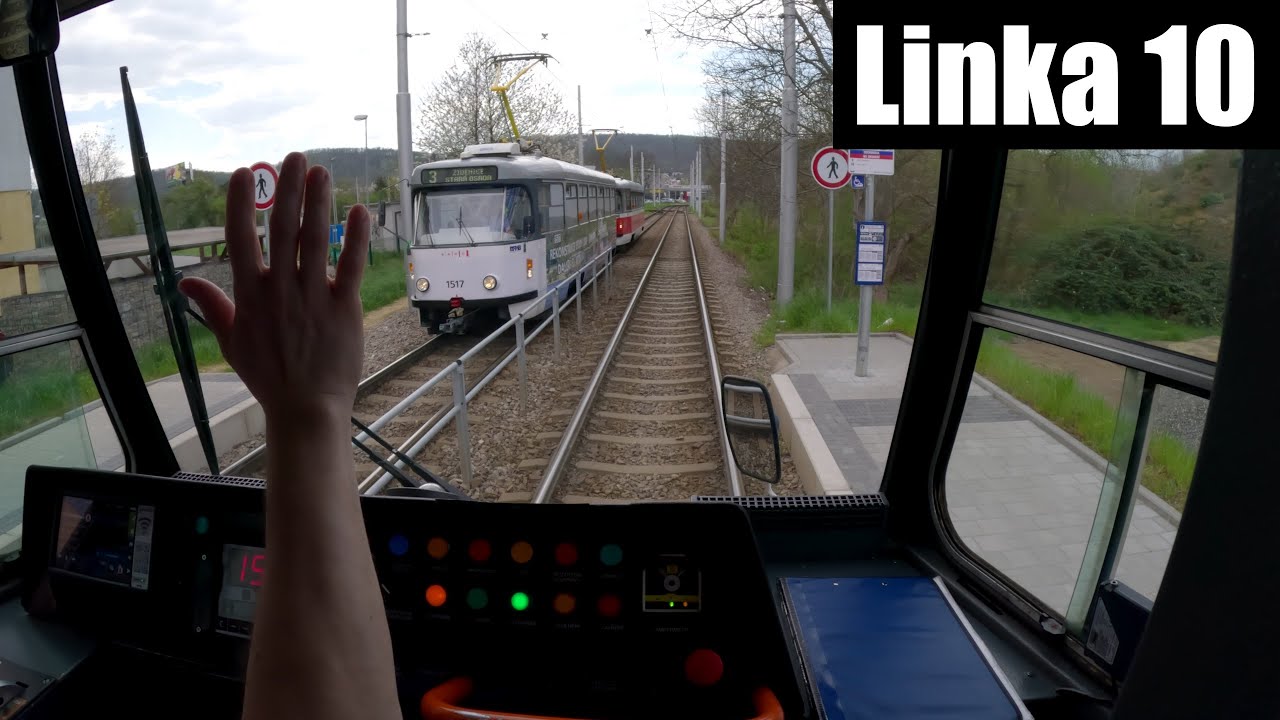Linka 10 Brno -- Stránská skála - Bystrc, Ečerova [ČKD DS 2xT6A5] [Tram Cab View]
