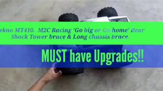 Tekno MT410.  M2C Racing 'Go big or Go home' rear Shock tower brace &Long chassis brace. Must have!!