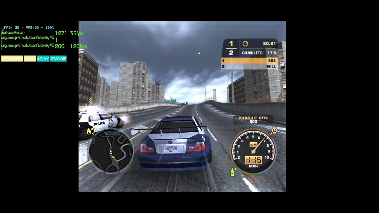 NFS: Most Wanted, POCO X3 Pro, dolphin MMJR, HD textures pack / 2x resolution, Snapdragon 860.