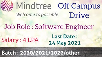 Mindtree Off Campus Drive for Freshers for the Role of Software Engineer Position |