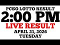 Lotto Result Today 2:00 PM Draw April 21, 2026 Tuesday PCSO LIVE Result