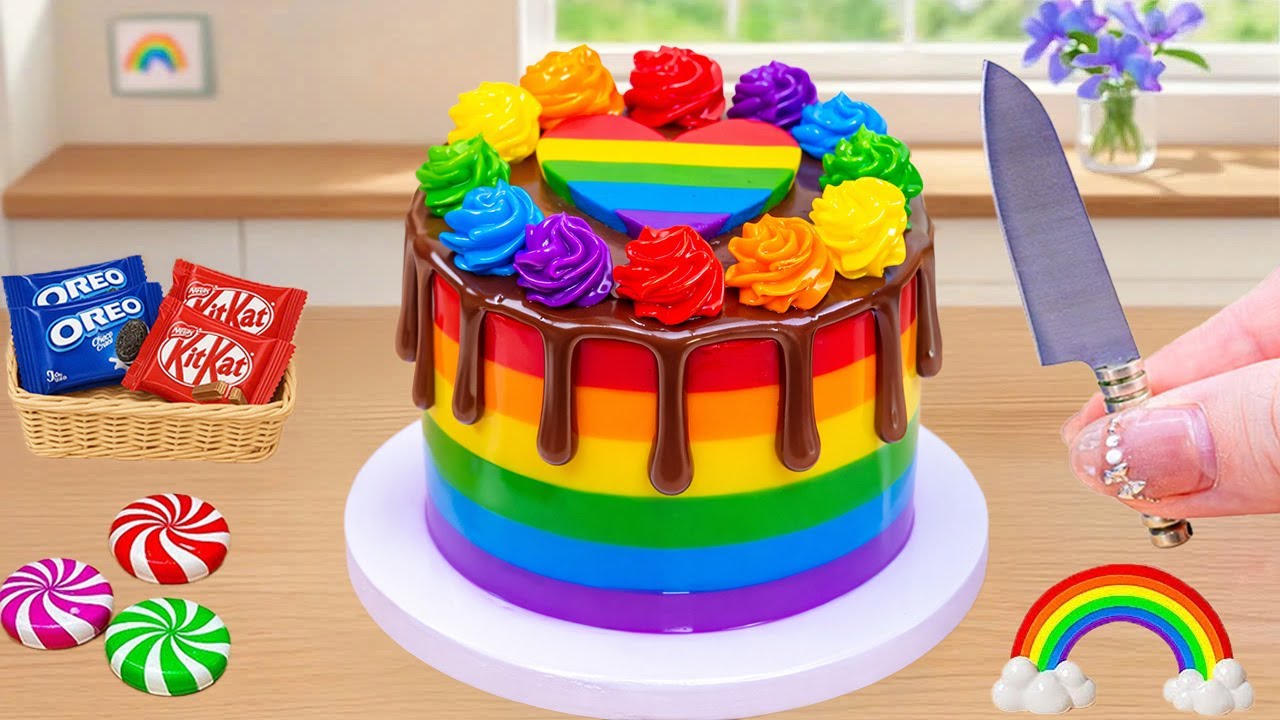 Mini Rainbow Cake Recipe With Chocolate | Satisfying Mini Rainbow KitKat & Oreo Cake Decorating
