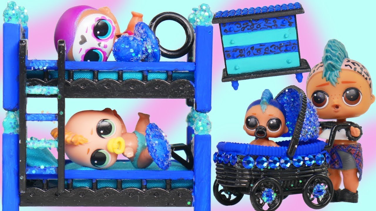 Lil Brother Slumber Party with LOL Surprise Custom Bunk Beds + Barbie