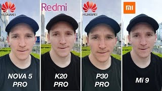 Techzg Βίντεο Huawei Nova 5 Pro vs P30 Pro vs Redmi K20 Pro / Xiaomi Mi 9 CAMERA TEST